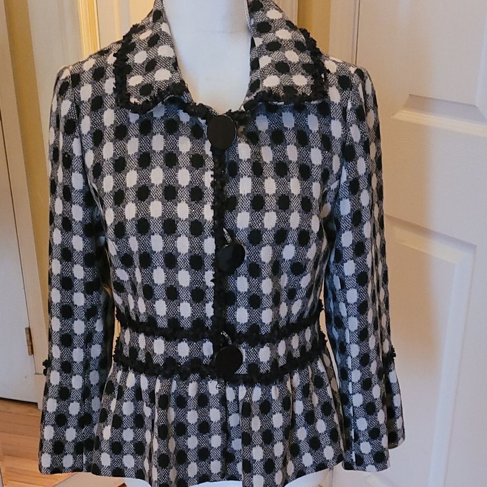 Polka Dot Three Button Jacket With Peplum